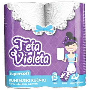 Ručnik papirnati jastučni 23cm dvoslojni pk2 Super Soft Violeta bijeli!!