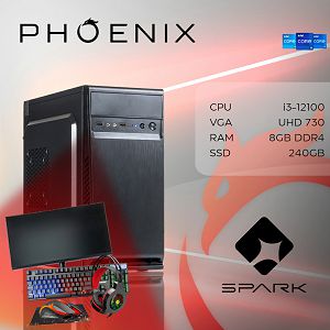 Računalo Phoenix SPARK Z-193 Intel i3-12100/8GB DDR4/ SSD 240GB/24" monitor/tipkovnica/miš/slušalice/podloga