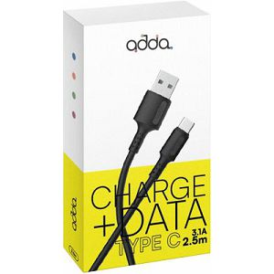Kabel ADDA USB-201-BK, Fusion Charge+Data, USB-A na Type-C, 3.1A, Premium TPE, 2.5m, crna
