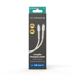 Kabel VIVANCO 62397, USB Type-C na USB Type-C, 0.5m, pleteni, bijeli