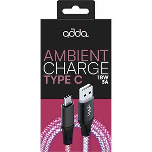 Kabel ADDA USB-204-RGB, Ambient RGB Charge+Data, USB-A na Type-C, 15W, 1m, crni