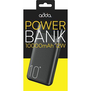 Power bank ADDA PB-001-BK, Fusion power bank, 10000mAh, Micro USB i Type-C ulazi, 2xUSB-A izlazi, 12W, crna