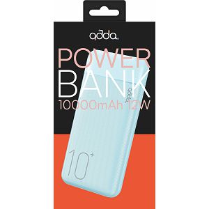 Power bank ADDA PB-001-LB, Fusion power bank, 10000mAh, Micro USB i Type-C ulazi, 2xUSB-A izlazi, 12W, baby plava