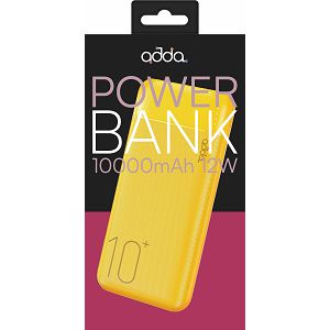 Power bank ADDA PB-001-YL, Fusion power bank, 10000mAh, Micro USB i Type-C ulazi, 2xUSB-A izlazi, 12W, žuti