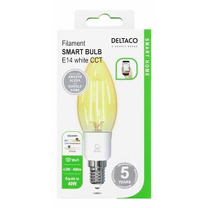 Pametna žarulja DELTACO, E14, LED, filament, 4.5W, 1800K-6500K, WiFi