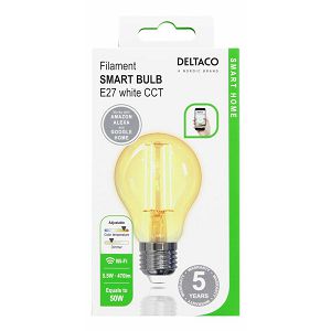 Pametna žarulja DELTACO, E27, LED, filament, A60, ravna, 5.5W, 1800K-6500K, WiFi