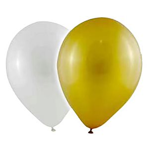 Baloni Metallic White&Gold 10/1 034112