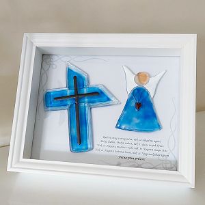 Custom made slika, mali križ i srednji anđeo plava