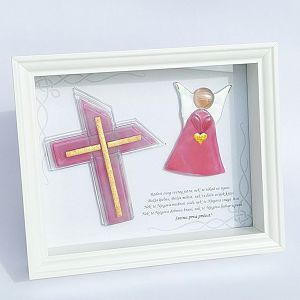 Custom made slika, mali križ i srednji anđeo roza