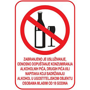 Etiketa naljepnica Zabranjeno je usluživanje,odnosno dopu.konzum.alk.pića A6