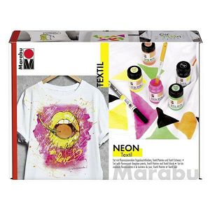 Hobby boja za tekstil set, neon boje 4x15ml + kist + fashion liner Marabu