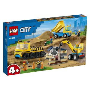 LEGO Kocke City Građevinski kamioni i kran s kuglom za rušenje 60391, 4+god.