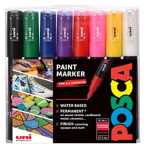 Marker Uni Posca PC-1M 8/1 za hobby i art,osnovne boje,vodootporan,0.7mm