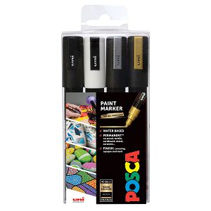 Marker Uni Posca PC-5M 4/1 za hobby i art,crni/bijeli/zlatni/srebrni,vodootporan,1.8-2.5mm