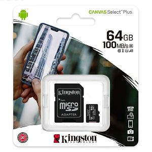 Memorijska kartica SD 64GB micro SDXC, Class 10, Kingston Select Pluss, 100 MB/s