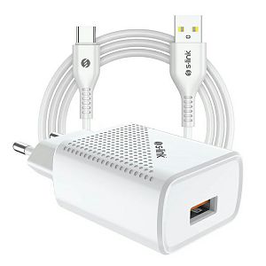 Punjač USB kućni  2.4A, USB, + Tip-C kabel, bijeli