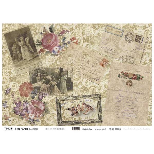 Rižin papir "Vintage cvjetovi i anđeli" 35x50cm