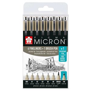 Slikarska olovka Sakura Pigma Micron 6 Fineliner+1 Brush+1 Pen 8/1 421731