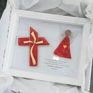 Slika sakramenti 20x25cm anđeo,križ,tekst Artem Speculo crvena