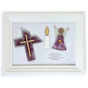 Slika sakramenti 21x30cm anđeo,križ,svijeća,tekst Artem Speculo lila