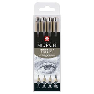 Slikarska olovka Sakura Pigma Micron 3 Fineliner+1 Brush Pen 4/1 474294