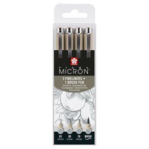 Slikarska olovka Sakura Pigma Micron 3 Fineliner+1 Brush Pen 4/1 474287