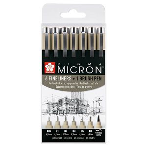 Slikarska olovka Sakura Pigma Micron 6 Fineliner+1 Brush Pen 7/1 397975