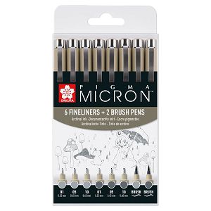 Slikarska olovka Sakura Pigma Micron 6 Fineliner+2 Brush Pen 8/1 474300