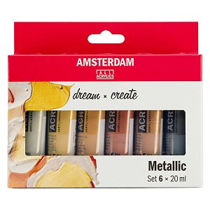 Slikarski akril set 6x20ml, metallic boje, Amsterdam