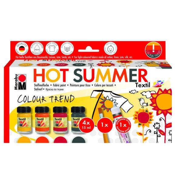 Boja za tekstil set 4x15ml + kist + fashion liner Marabu "Hot Summer"