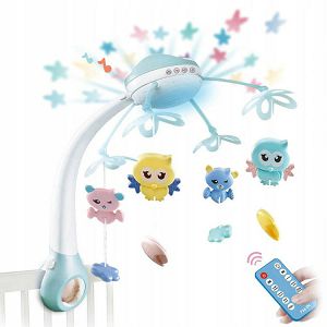 Vrtuljak za dječji krevetić glazbeni + projektor,na daljinski,plavi 521350