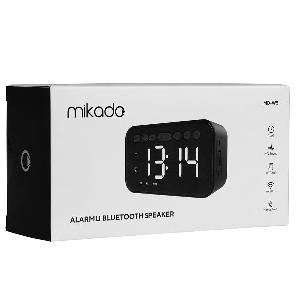 Bluetooth zvučnik sat budilica MIKADO MD-W5, 5W, 500mAh, SD, USB, crni