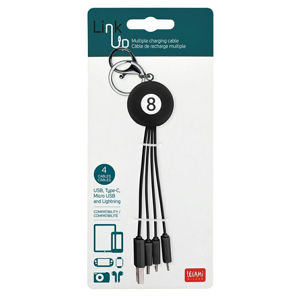 Kabel 8 ball, višestruko punjenje USB/Type-C/Micro-USB/Lightning Legami 833985