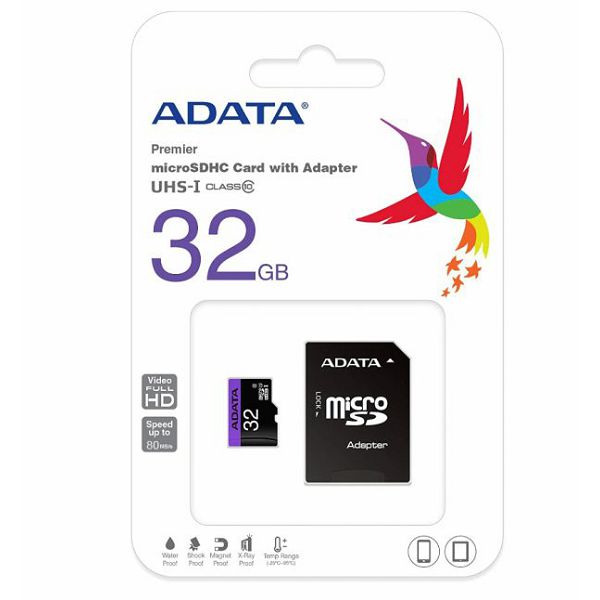 Memory Card SD 32GB micro SDHC, Class 10, Adata, sa adapterom, 80 mb/s
