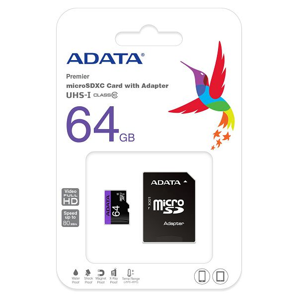 Memory card SD 64GB micro SDXC, Class 10, Adata, UHS-I, sa adapterom