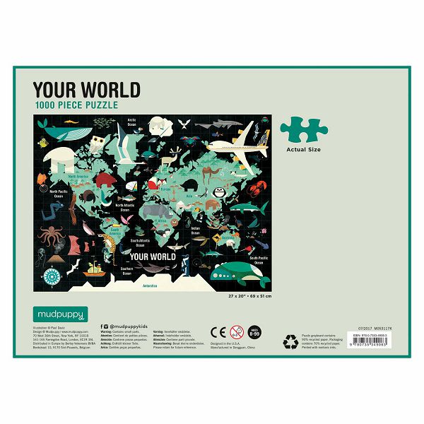 PUZZLE MUDPUPPY 1000kom Životinje na karti svijeta-your world 349063